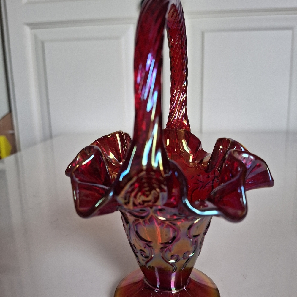 Red Glass Fenton Basket